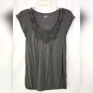 Ann Taylor LOFT Modal Floral Neckline Elastic Hen Cap Sleeve Breezy Top XS NWOT